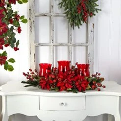 Nearly Natural 4914 Mini Poinsettia & Berry Triple Candelabrum, Red -Organic Plant Shop 51PVW0tOnYL