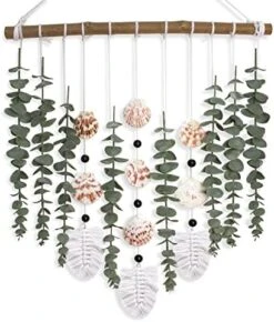 Boho Wall Decor Artificial Eucalyptus Greenery Wall Hanging Bathroom Decor Fake Eucalyptus Plants Leaves With Seashell On Stick Rustic Farmhouse Natural Home Decorations For Bedroom Nursery Kitchen -Organic Plant Shop 51RC1oV7bvL. AC