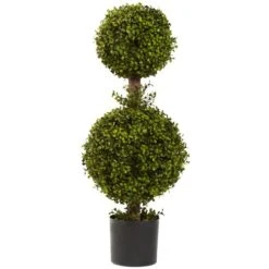 Nearly Natural 5920 Double Boxwood Topiary, 35-Inch, Green,13 X 13 X 35 Inches