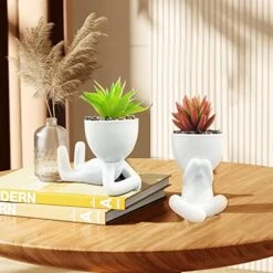 Succulents Plants Artificial For Room Decor, Fake Succulent With Human Shaped Pots, Aesthetic Plants For Desk Decor, Cute Fake Plants For Office Decor, Good Ideas For Gifts, Home Decorations 3PCS -Organic Plant Shop 51SXqoAmf6L