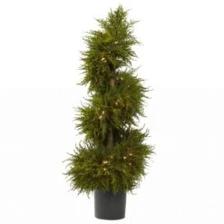 Nearly Natural 5915 Cedar Spiral Topiary With Lights, 43-Inch, Green