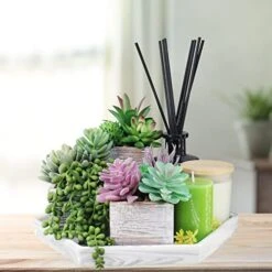 Set Of 3 Assorted Small Potted Succulents Plants Decoration Assorted Green Fake Succulents Plants In Rustic Wooden Pots For Home Living Room Bathroom Table Shelf Windowsill Office Desk Indoor Decor -Organic Plant Shop 51VEWImllyL