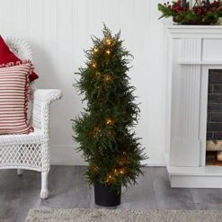 Nearly Natural 5915 Cedar Spiral Topiary With Lights, 43-Inch, Green -Organic Plant Shop 51VTu7PVSJL