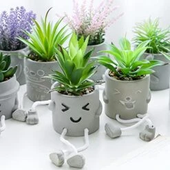 Zerzsy 3pcs Creative Artificial Succulents With Gray Flower Pots, Mini Potted Succulents For Home Decor And Gift Choice. -Organic Plant Shop 51WxnBMnAiL