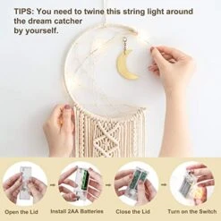 Mkono 2 Pack Macrame Dream Catcher With String Lights Boho Wall Hanging Decor Handmade Circle Moon Dreamcatcher Girls Room Decor For Bedroom Living Room Nursery Dorm, 8''W X 32''L -Organic Plant Shop 51XLP9BLBPL