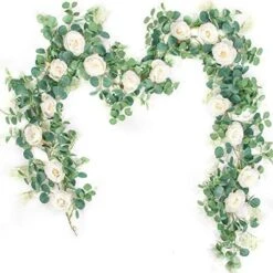 Der Rose 2 Pack 13Ft Artificial Eucalyptus Flower Garland With Fake Rose Flower Vine Seeded Eucalyptus Leaves Greenery Garland For Wedding Table Runner Backdrop Party Centerpiece Room Decor (White) -Organic Plant Shop 51Z3jRZ72fL. AC