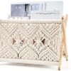 Mkono Macrame Magazine Rack Boho Magazine Holder Storage Standing Basket For Books, Newspapers, Swaddle Blanket, Living Room, Bathroom, Office, Nursery, Home Decor, Medium Size, 14’’L X 10’’W