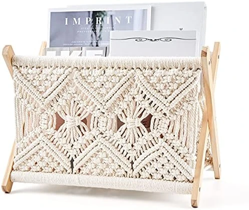 Mkono Macrame Magazine Rack Boho Magazine Holder Storage Standing Basket For Books, Newspapers, Swaddle Blanket, Living Room, Bathroom, Office, Nursery, Home Decor, Medium Size, 14’’L X 10’’W 6 Mkono Macrame Magazine Rack Boho Magazine Holder Storage Standing Basket For Books, Newspapers, Swaddle Blanket, Living Room, Bathroom, Office, Nursery, Home Decor, Medium Size, 14’’L X 10’’W - Image 6
