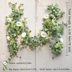 PARTY JOY 6.56ft Eucalyptus Garland With Flowers-8 White Roses, Artificial Fake Flowers Greenery Garland Floral Vines For Decoration Party Wedding Table Indoor Outdoor Backdrop Wall Decor(White) -Organic Plant Shop 51cQr3ZXyvL