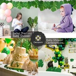 Decopom Palm Leaves Artificial Tropical Monstera-84Pcs 6 Kinds Large Small Green Fake Palm Leaf With Stems For Safari Jungle Hawaiian Luau Party Table Decoration Wedding Birthday Theme Party -Organic Plant Shop 51dglm42WWL