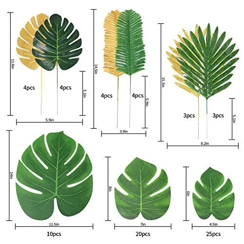 77 Pieces 9 Kinds Artificial Palm Leaves For Tropical Party Decorations Golden Tropical Leaves With Stems Jungle Leaves Decoration Hawaiian Party Beach Baby Shower Wedding Birthday Decorations 2 77 Pieces 9 Kinds Artificial Palm Leaves For Tropical Party Decorations Golden Tropical Leaves With Stems Jungle Leaves Decoration Hawaiian Party Beach Baby Shower Wedding Birthday Decorations - Image 2