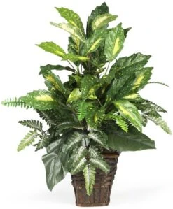 Nearly Natural 6527 Greens With Wicker Decorative Silk Plant, Green 30 In X 9 In X 7.5 In