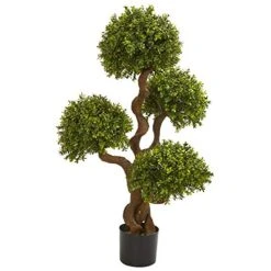 Nearly Natural 3.5’ Four Ball Boxwood Artificial Topiary Silk Trees, Green