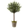Nearly Natural 5960 4.5' Olive Topiary Tree With European Barrel Planter