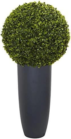 Nearly Natural 6404 Artificial Plant (Indoor/Outdoor) 28†Boxwood Topiary Ball In White Tower Planter, Green,15"Dx15"Wx28"H 6 Nearly Natural 6404 Artificial Plant (Indoor/Outdoor) 28†Boxwood Topiary Ball In White Tower Planter, Green,15"Dx15"Wx28"H - Image 6
