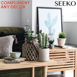 SEEKO Fake Cactus For Home Décor 11" - Artificial Faux Cactus For Southwest, Office, Desk, Shelf - Indoor Fake Plants - White Décor Accents - Modern Farmhouse Decor  -Organic Plant Shop 51ibqovVQZL