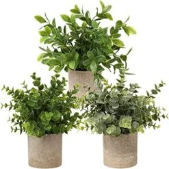 Briful Artificial Potted Plants Set Of 3 Small Faux Plant Eucalyptus Mini Fake Plant Decor For Home Table Office Room Desk Bathroom Shelf Kitchen Rustic Farmhouse Mantel Decoration -Organic Plant Shop 51jtx9B7NgS. AC