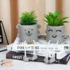 Natheeph 2 Pcs Succulents Plants Artificial Fake Plant Faux Succulents Hanging Leg With Cement Potted For Home Office Desk Bedroom Bookshelf Greenery Decoration (Smile & Bear)