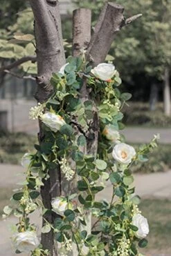 Der Rose 2 Pack 13Ft Artificial Eucalyptus Flower Garland With Fake Rose Flower Vine Seeded Eucalyptus Leaves Greenery Garland For Wedding Table Runner Backdrop Party Centerpiece Room Decor (White) -Organic Plant Shop 51l64srqSQL