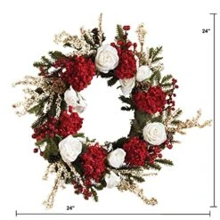 Nearly Natural 4899 Hydrangea With White Roses Wreath, 24-Inch, Red /White/Green -Organic Plant Shop 51mTuWipuhL