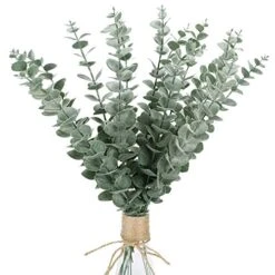 FUNARTY 15pcs Artificial Eucalyptus Leaves Stems 18" Tall Greenery Decor Faux Eucalyptuses Real Touch For Wedding Bouquet Centerpiece Home Decor