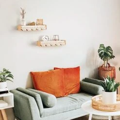 Mkono Macrame Floating Shelves Boho Wall Decor Set Of 2 Natural Wood Hanging Storage Shelf For Bedroom Bathroom Living Room Nursery Dorm Room, Display Shelving For Hanging Plants Photos