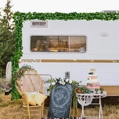 CQURE 24 Pack 168Ft Artificial Ivy Fake Vines,Ivy Garland Greenery Garland Fake Hanging Plants Vines Aesthetic Green Leaves For Bedroom Wedding Party Garden Wall Room Decor -Organic Plant Shop 51oXzcrYs7L