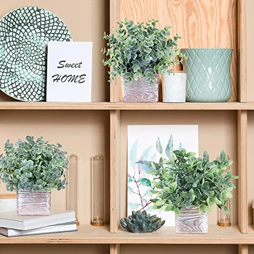 Winlyn Set Of 3 Small Potted Plants Artificial Eucalyptus In Wood Box Faux Eucalyptus In Pots Desk Plants Greenery Centerpiece Table Decorations For Farmhouse Kitchen Windowsill Shelf Entryway Decor 5 Winlyn Set Of 3 Small Potted Plants Artificial Eucalyptus In Wood Box Faux Eucalyptus In Pots Desk Plants Greenery Centerpiece Table Decorations For Farmhouse Kitchen Windowsill Shelf Entryway Decor - Image 5