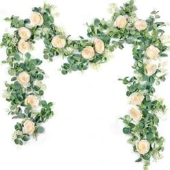Der Rose 2 Pack 13Ft Artificial Eucalyptus Flower Garland With Fake Rose Flower Vine Seeded Eucalyptus Leaves Greenery Garland For Wedding Table Runner Backdrop Party Centerpiece Room Decor (White) -Organic Plant Shop 51qLRq88pUL. AC