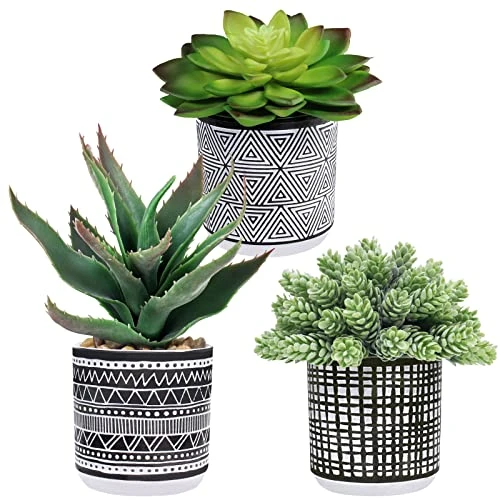 Winlyn Set Of 3 Assorted Small Potted Succulents Arrangement Artificial Succulent Plants In Black And White Geometric Pots For Table Centerpiece Windowsill Shelf Indoor Outdoor Garden Greenery Decor 1 Winlyn Set Of 3 Assorted Small Potted Succulents Arrangement Artificial Succulent Plants In Black And White Geometric Pots For Table Centerpiece Windowsill Shelf Indoor Outdoor Garden Greenery Decor