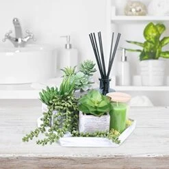 Set Of 3 Small Potted Succulents Plants Arrangement Decoration Assorted Green Fake Succulents Aloe In Rusitc Wooden Pots For Home Living Room Bathroom Table Windowsill Shelf Office Desk Indoor Decor -Organic Plant Shop 51sEdLyLfBL