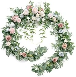 Ling's Moment 9FT Eucalyptus And Willow Leaf Garland With White Flower, Handcrafted Wedding Sweetheart Table Centerpieces Head Table Decor Arch Backdrop Decorations For Wedding | White & Sage -Organic Plant Shop 51sG5XVUMEL. AC