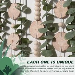 Boho Wall Decor Artificial Eucalyptus Wall Hanging Bathroom Decor Fake Eucalyptus Plants Greenery Leaves With Wooden Bead Garland On Stick Rustic Farmhouse Home Decorations For Bedroom Nursery Kitchen -Organic Plant Shop 51sJhL0RNFL