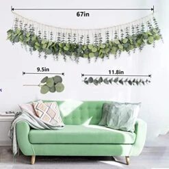 HYUZO Hanging Eucalyptus Boho Wall Decor Large Bedroom Eucalyptus Garland Artificial Eucalyptus Greenery Farmhouse Rustic Wall Hanging Fake Plants Leaves 5.6 Feet For Bathroom Living Room Decorations -Organic Plant Shop 51siVJUQZaL