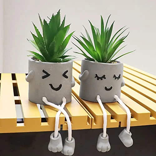 MAKHOT 4 PCS Creative Artificial Succulent Plants With Pots, Faux Succulents Cute Hanging Leg Potted Cubicle Accessories Decor, Mini Potted Fake Plant For Ideal Gift, Small Plants For Shelf Decor 4 MAKHOT 4 PCS Creative Artificial Succulent Plants With Pots, Faux Succulents Cute Hanging Leg Potted Cubicle Accessories Decor, Mini Potted Fake Plant For Ideal Gift, Small Plants For Shelf Decor - Image 4