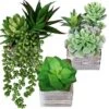 Set Of 3 Small Potted Succulents Plants Arrangement Decoration Assorted Green Fake Succulents Aloe In Rusitc Wooden Pots For Home Living Room Bathroom Table Windowsill Shelf Office Desk Indoor Decor