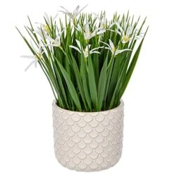 Briful Small Artificial Grass Plant Decor Wheat Fake Plant With Flowers In Ceramic Pot Real Touch Potted Greenery Faux Plant For Kitchen Countertop Tabletop Bookshelf Coffee Decorations