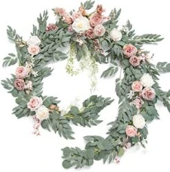 Ling's Moment 9FT Eucalyptus And Willow Leaf Garland With White Flower, Handcrafted Wedding Sweetheart Table Centerpieces Head Table Decor Arch Backdrop Decorations For Wedding | White & Sage -Organic Plant Shop 51ume5EDyJL. AC