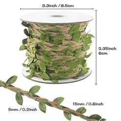 Natural Jute Twine, 66 Feet 5mm Burlap Leaf Ribbon, Braided Decoration Vine With Artificial Green Leaves For Jungle Safari Themed Party Birthday Wedding Garden Home Decor(1 Roll)