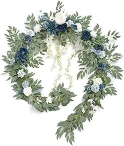 Ling's Moment 9FT Eucalyptus And Willow Leaf Garland With White Flower, Handcrafted Wedding Sweetheart Table Centerpieces Head Table Decor Arch Backdrop Decorations For Wedding | White & Sage -Organic Plant Shop 51w YxtaMPS. AC