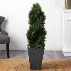 Nearly Natural 5703 Cypress Double Spiral Topiary In Slate Planter, 4' , Green 9 Nearly Natural 5703 Cypress Double Spiral Topiary In Slate Planter, 4' , Green -Organic Plant Shop 51wjj490DoL