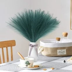 Eyamumo 7 Stems Faux Pampas Grass 17.7''/45cm Tall, Small Fluffy Pompas Decor, Fake Artificial Pampas Grass For Floor Vase Home Office Boho Decor, MalachiteGreen Faux Pompas Grass -Organic Plant Shop 51x8U7xkrBL