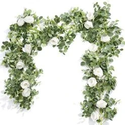 Der Rose 2 Pack 13Ft Artificial Eucalyptus Flower Garland With Fake Rose Flower Vine Seeded Eucalyptus Leaves Greenery Garland For Wedding Table Runner Backdrop Party Centerpiece Room Decor (White) -Organic Plant Shop 51xGn1CgFHL. AC 1