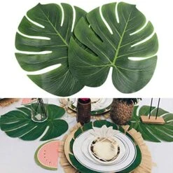 AerWo 14" Artificial Tropical Palm Leaves, Safari Birthday Decorations Extra Large Faux Leaf Jungle Hawaiian Party Decorations With Luau Beach Theme Decorations For Table Decoration Accessories, 48pcs -Organic Plant Shop 51xHBcxufWL