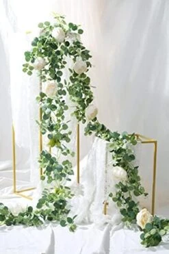 Der Rose 2 Pack 13Ft Artificial Eucalyptus Flower Garland With Fake Rose Flower Vine Seeded Eucalyptus Leaves Greenery Garland For Wedding Table Runner Backdrop Party Centerpiece Room Decor (White) -Organic Plant Shop 51xPCKRBxiL. AC