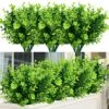 TEMCHY 24 Bundles Outdoor Artificial Boxwood Stems Faux Plants Shrubs, Fake UV Resistant Greenery Foliage Spring For Farmhouse, Home, Garden, Office, Patio, Wedding Decor