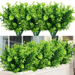 TEMCHY 24 Bundles Outdoor Artificial Boxwood Stems Faux Plants Shrubs, Fake UV Resistant Greenery Foliage Spring For Farmhouse, Home, Garden, Office, Patio, Wedding Decor