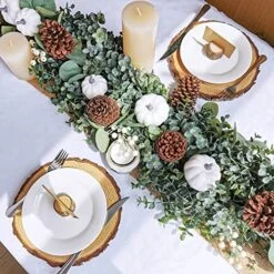 Fall White Pumpkin Garland Artificial Eucalyptus Garland With Pumpkins Pinecones Berries Fall Garland 5.9' L For Farmhouse Wedding Arch Backdrop Thanksgiving Mantel Table Runner Centerpiece Decor -Organic Plant Shop 617WA0BWd5L