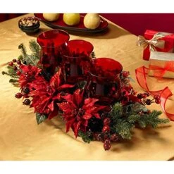Nearly Natural 4914 Mini Poinsettia & Berry Triple Candelabrum, Red -Organic Plant Shop 6182aIBTg6L