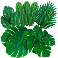 Decopom Palm Leaves Artificial Tropical Monstera-84Pcs 6 Kinds Large Small Green Fake Palm Leaf With Stems For Safari Jungle Hawaiian Luau Party Table Decoration Wedding Birthday Theme Party -Organic Plant Shop 61AAHVfK26L. AC